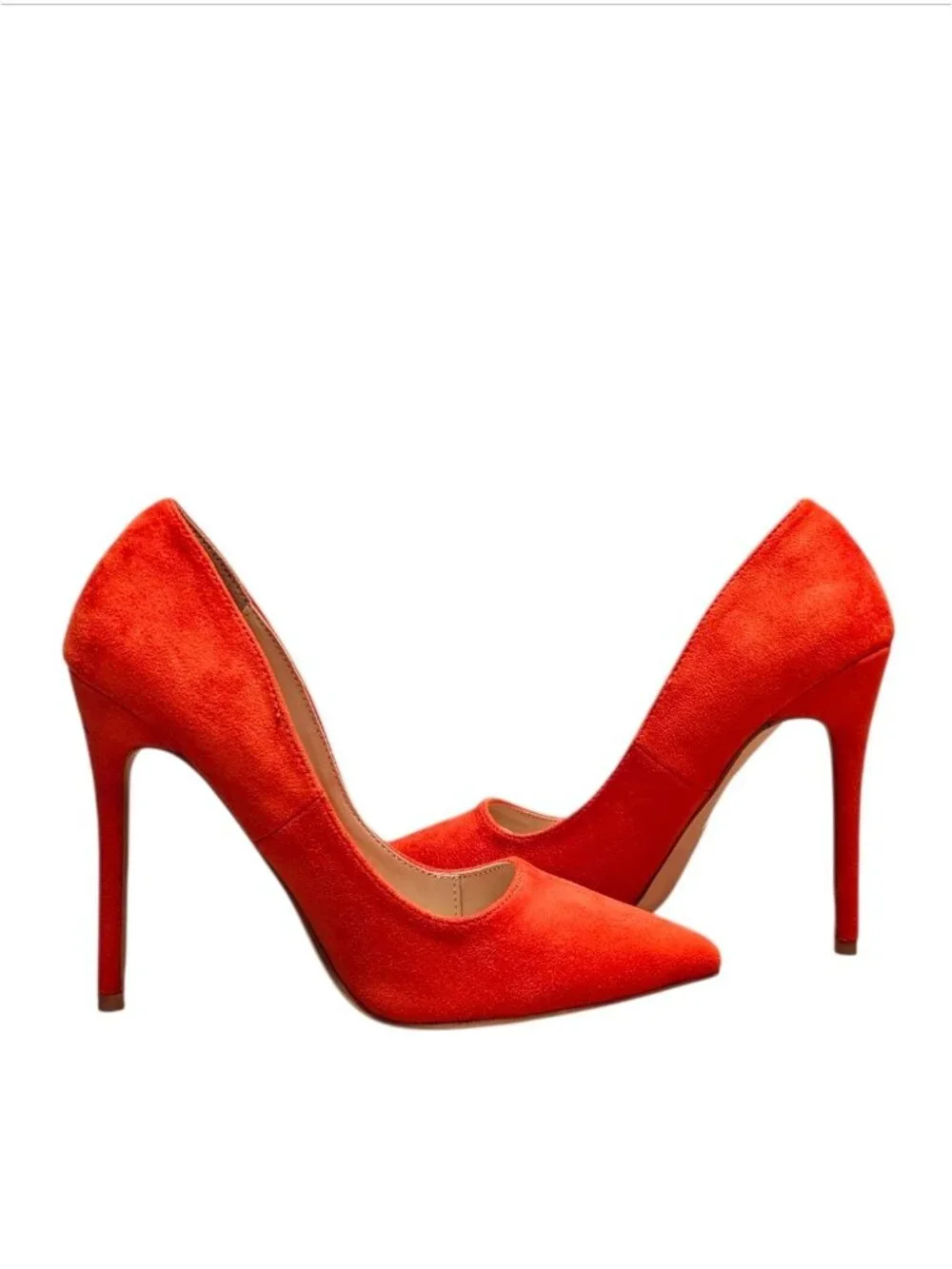 Orange Faux Suede Pointed-Toe Stiletto Heels Womens